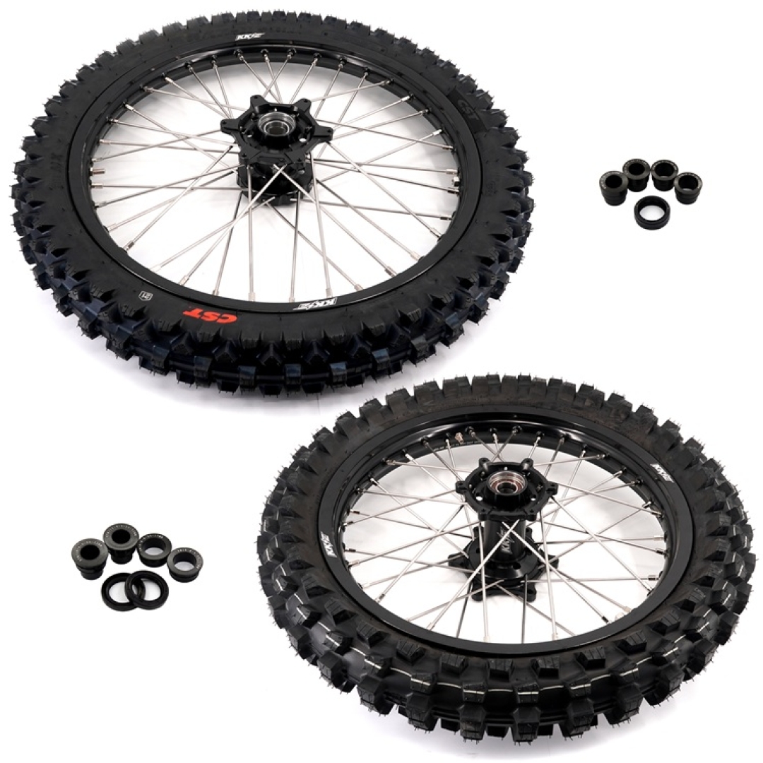 KKE Radsatz für KTM 03-, HSQ 14-, GG 21-, Stark Varg 21/19 Zoll, Schwarz, mit montierten CST MX-Reifen KTM Räder ZAP-Technix-Shop