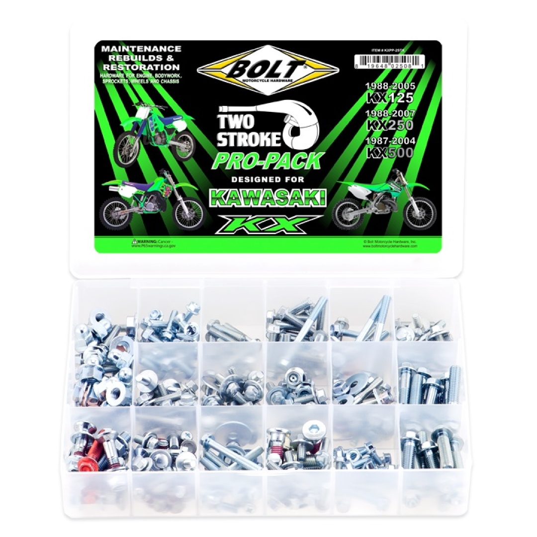 BOLT Pro-Pack Schraubenkit für Kawasaki 2T 88-05 KX125/KX250, 87-04 KX500 Zulauf ZAP-Technix-Shop