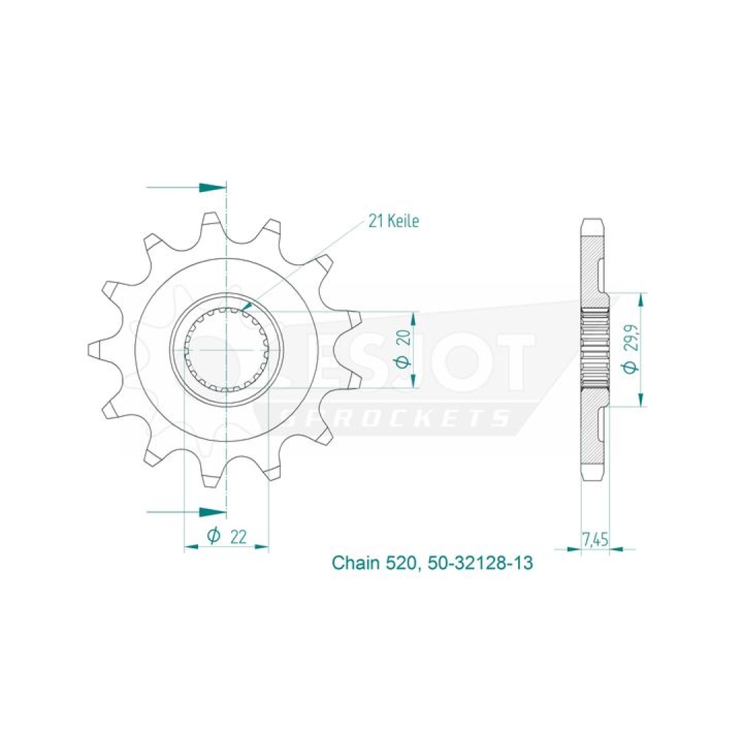 Motorritzel ( D ) Honda CR 125 04-07 CRF 250 04-17 13Zähne Zulauf ZAP-Technix-Shop